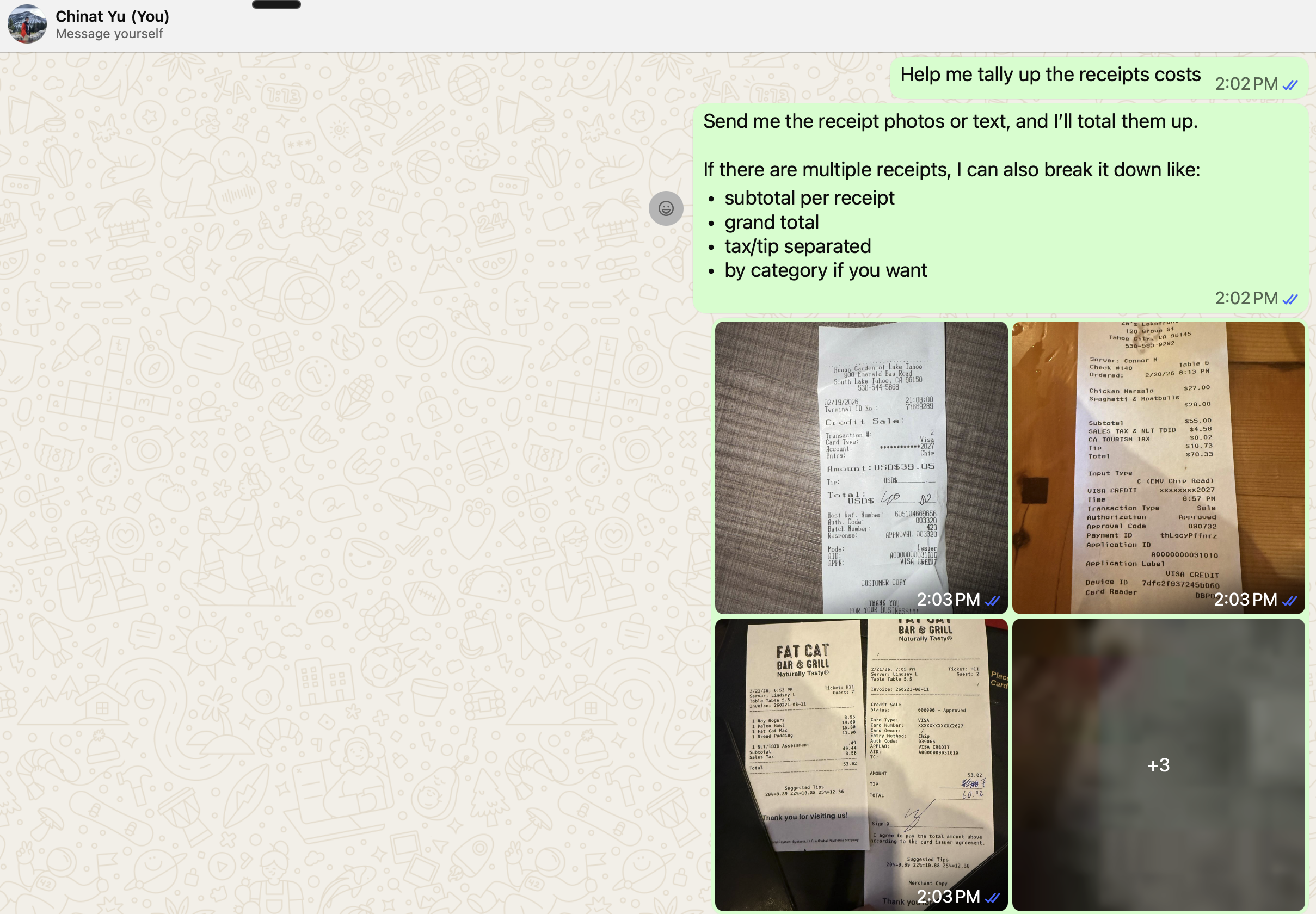 Sending receipts to AI agent via WeChat